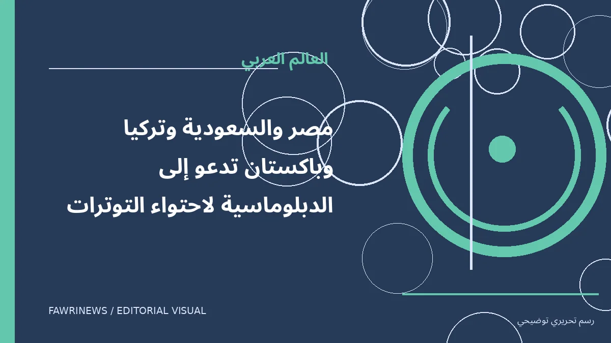 رسم توضيحي تحريري لموضوع: مصر والسعودية وتركيا وباكستان تدعو إلى الدبلوماسية لاحتواء التوترات